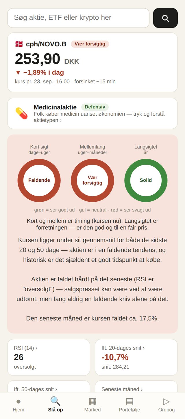 Svaret på et opslag: kurs, tre vurderinger og forklaringen under.
